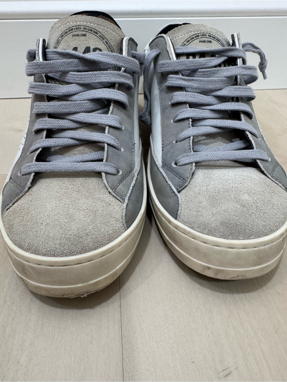 P448 Low Top Sneaker White Grey Leather Suede Men's 44 = US 10.5-11 - Picture 9 of 14